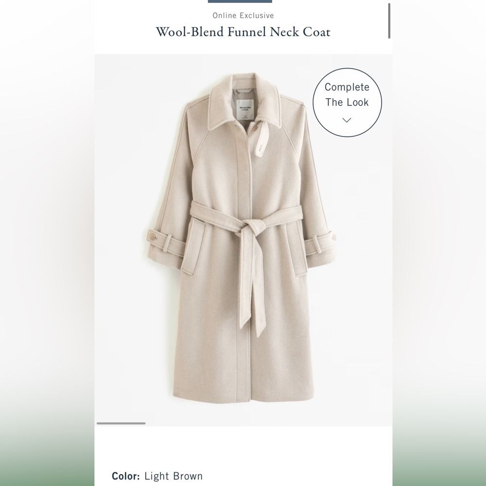 Abercrombie Wool Blend Funnel Neck Coat in Light brown